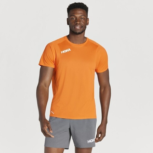NWT Hoka One One Men's Glide Short Sleeve Performance T-Shirt Orange Small - Picture 1 of 14